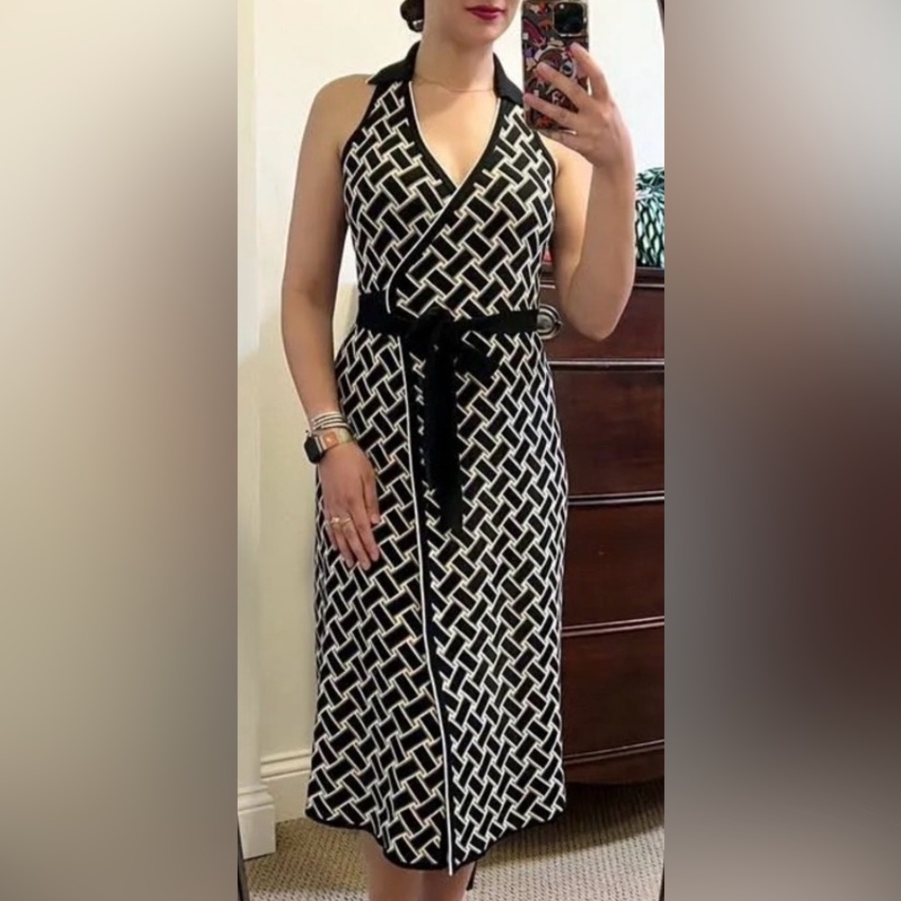 Diane Von Furstenburg | Collared Sleeveless Sweaterknit Midi Wrap Dress *Med